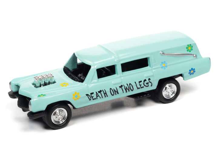 Johnny Lightning Demolition Derby Custom Haulin' Hearse Flat Light Teal 1:64