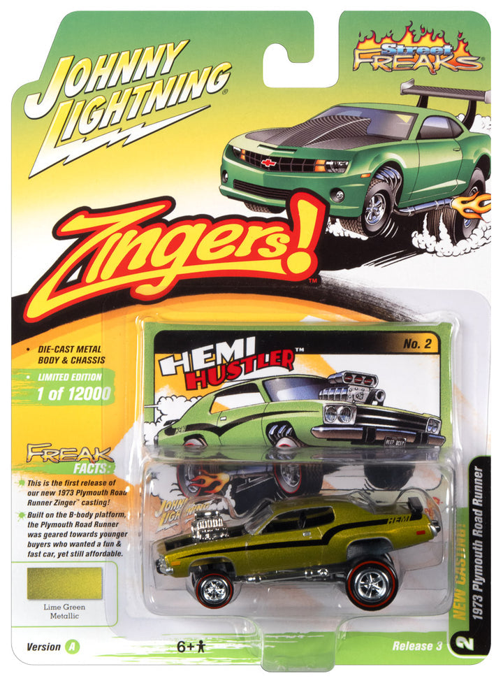 Johnny Lightning Zingers! 1973 Plymouth Road Runner Lime Green Metallic 1:64
