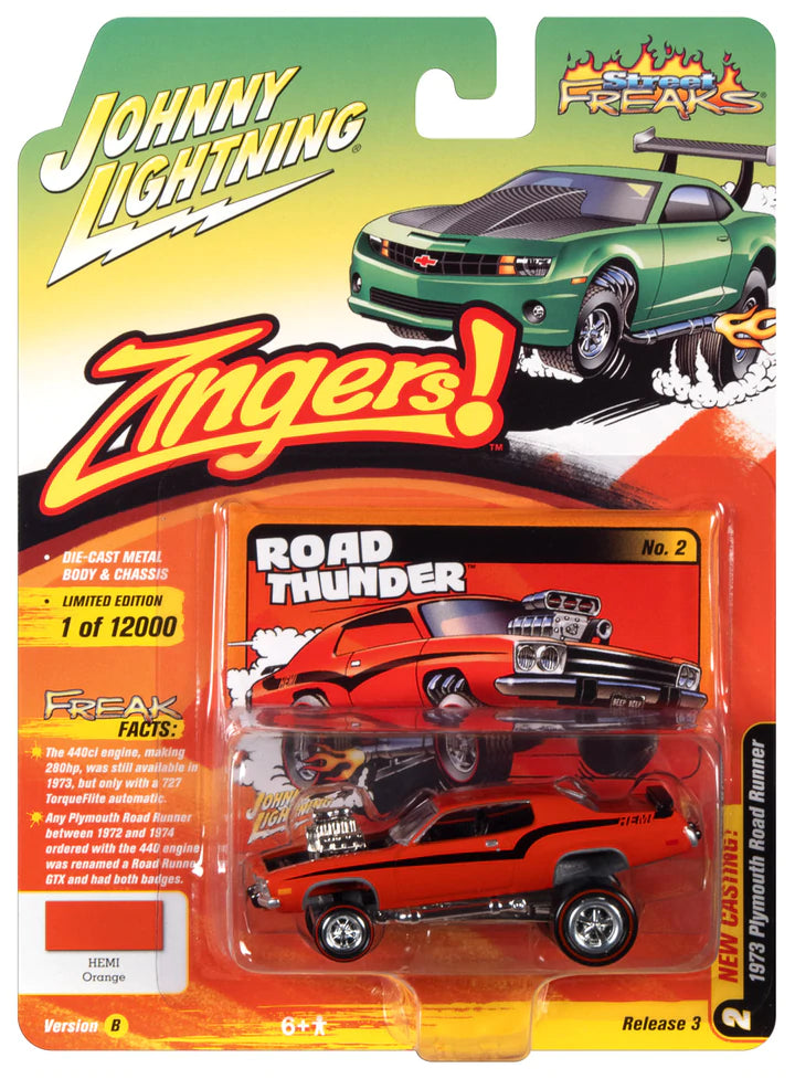 Johnny Lightning Zingers! 1973 Plymouth Road Runner HEMI Orange 1:64