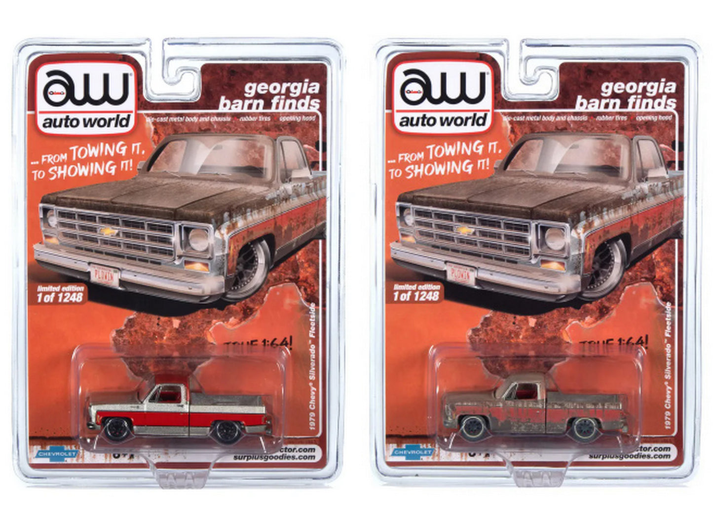 Auto World Georgia Barn Finds Exclusives 1979 Chevy Silverado Fleetside Pair Clean & Rusty Version 1:64