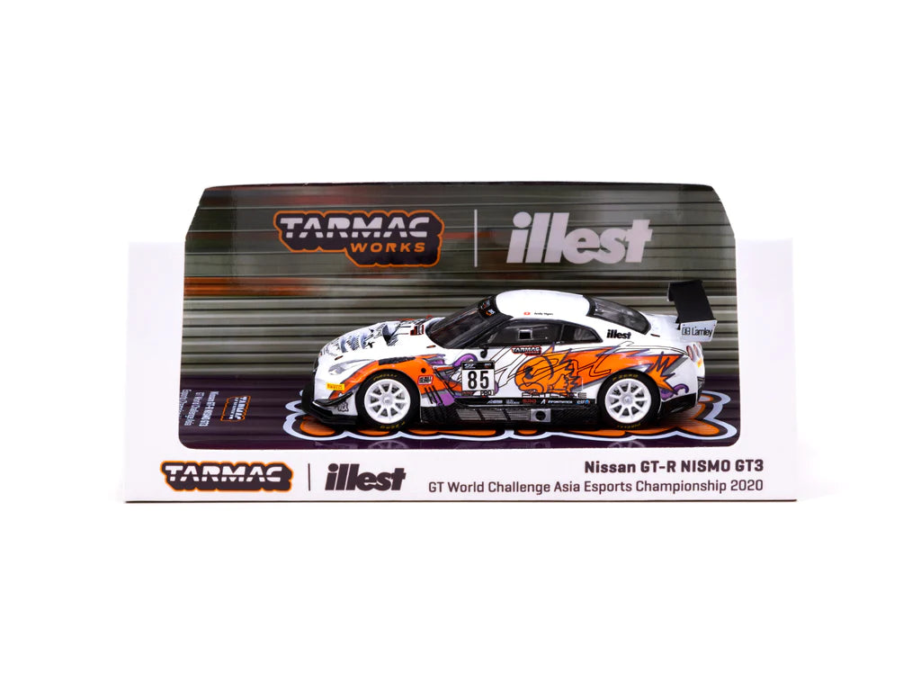 Tarmac Works Illest Nissan GTR Nismo GT3 GT World Challenge Asia Esports Championship 2020 White 1:64