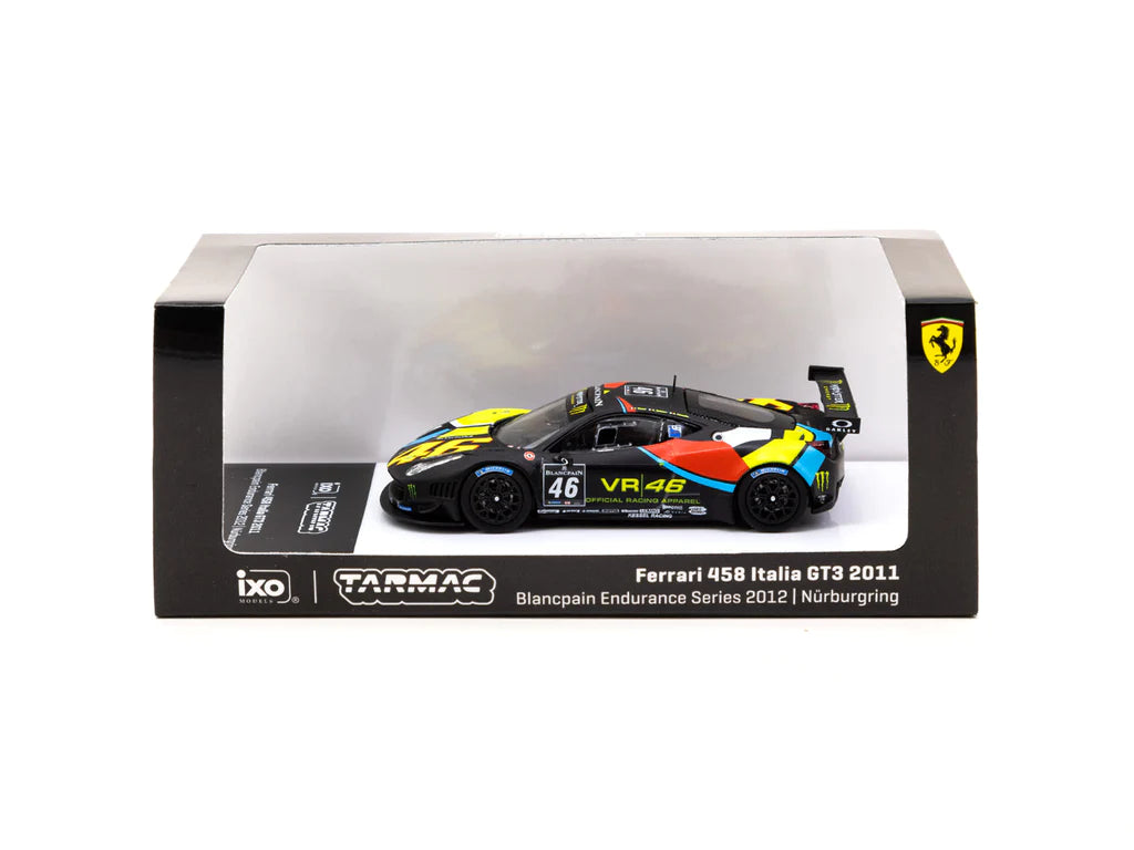 Tarmac Ixo Ferrari 458 Italia GT3 2011 Blancpain Endurance Series 2012 Nurburgring Valentino Rossi Black 1:64