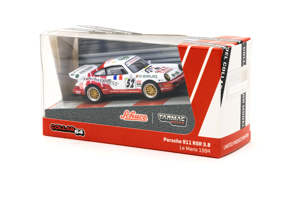 Schuco Tarmac Works Collab64 Porsche 911 RSR 3.8 Le Mans 1994 White Red 1:64