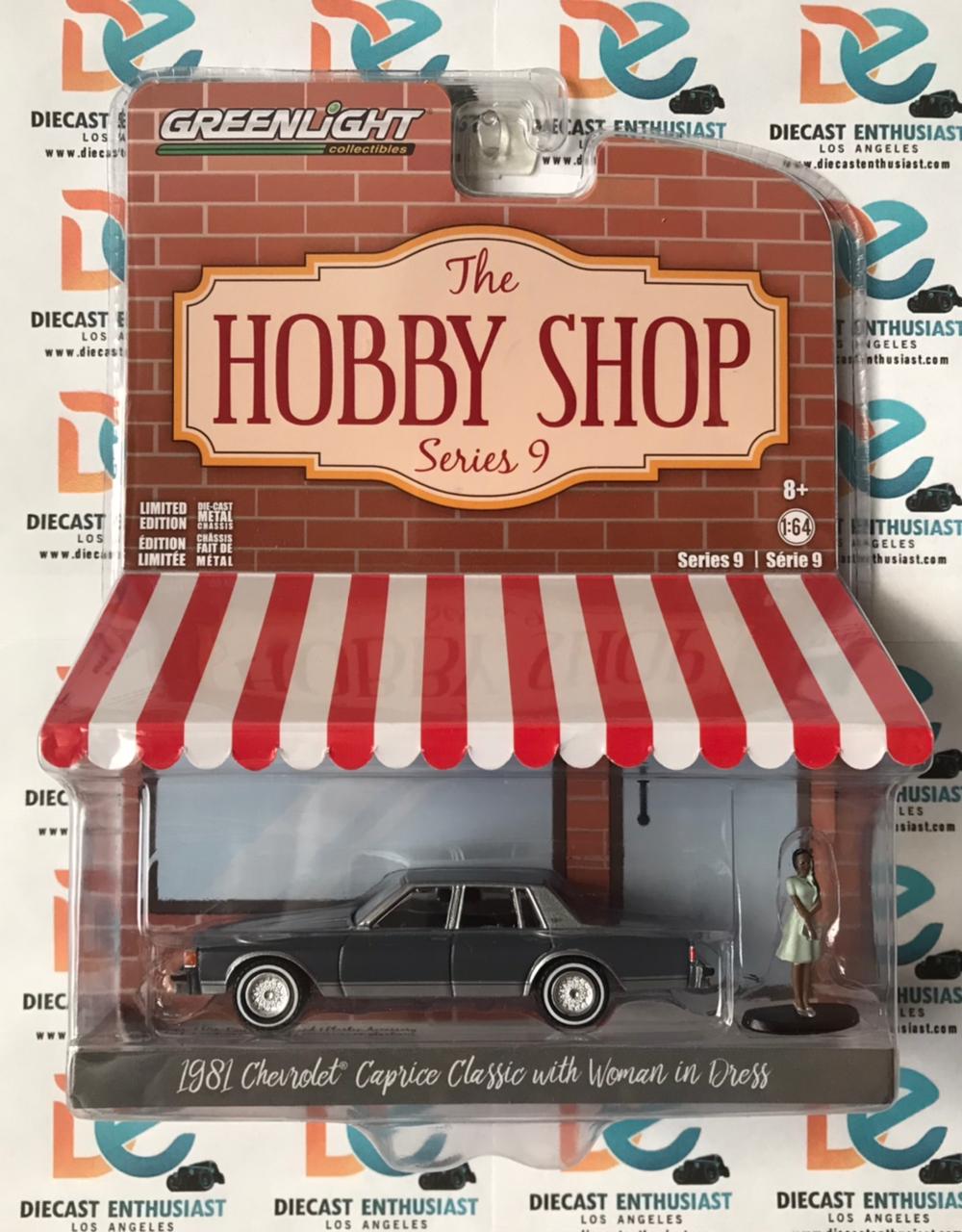 Greenlight The Hobby Shop 1981 Chevrolet Caprice Classic Silver with Woman Figure 1:64
