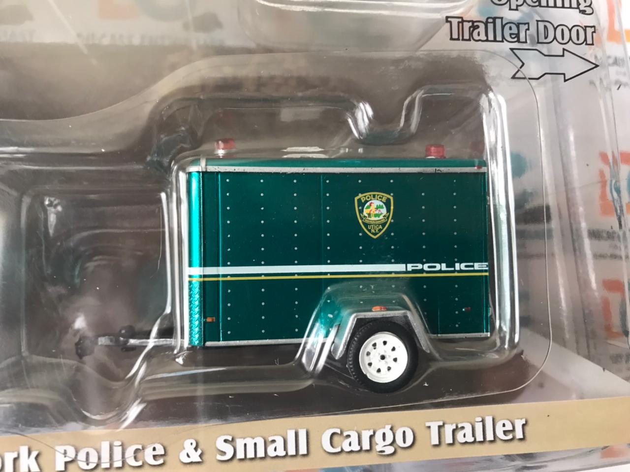 CHASE GREEN MACHINES Greenlight Hitch & Tow 1990 Chevrolet K5 Blazer Utica New York Police Small Cargo Trailer Black 1:64