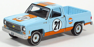 Auto World Diecastz Exclusives 2021 Riverside Show 1973 Chevy Cheyenne Fleetside Gulf Light Blue 1:64