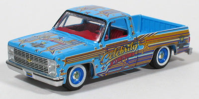 Auto World 2022 Las Vegas Supercon Exclusives 1983 Chevy Silverado Celebrity Kustoms Blue 1:64