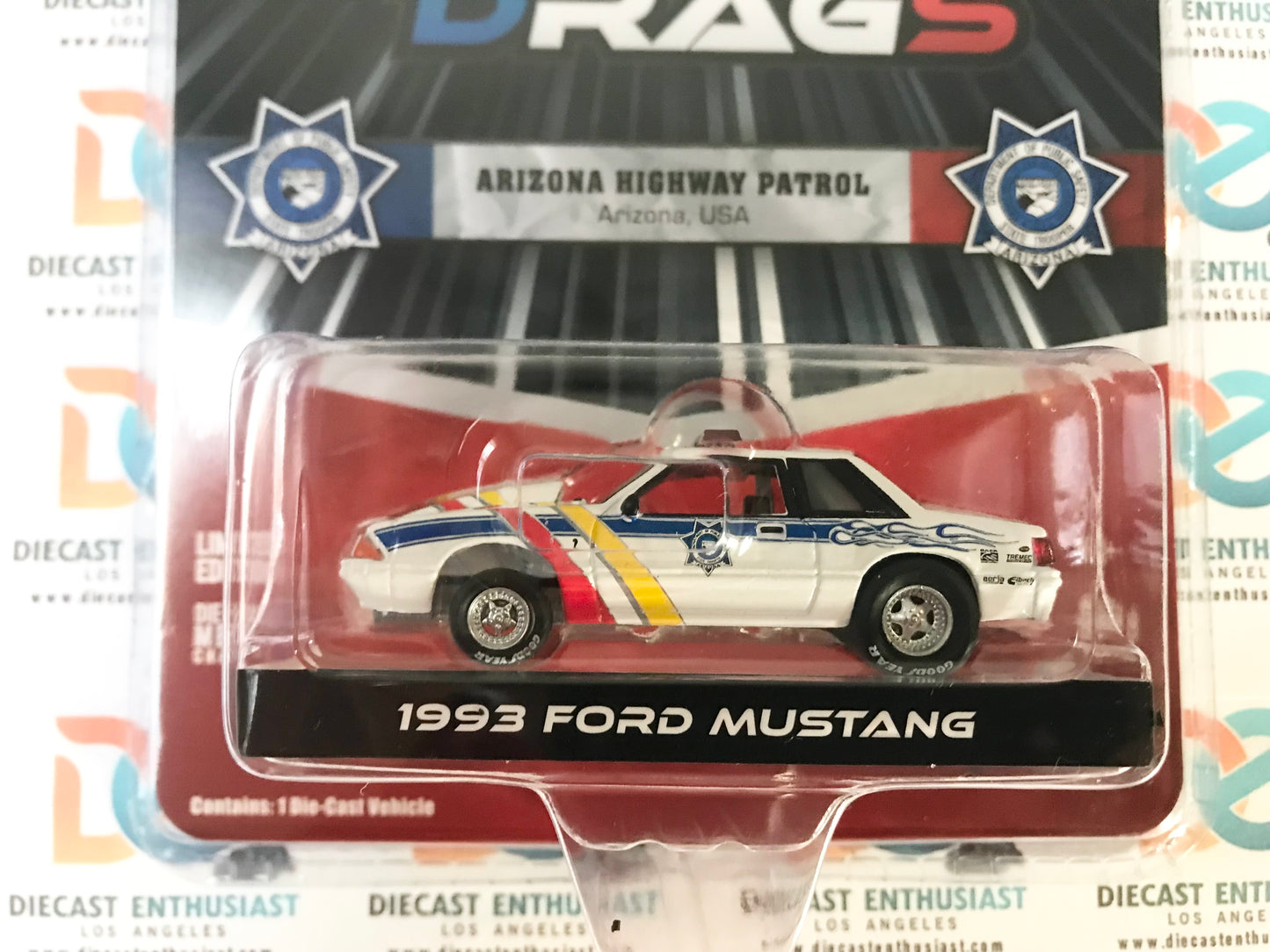 Greenlight Exclusives Midnight Drags Arizona Highway Patrol 1993 Ford Mustang White 1:64