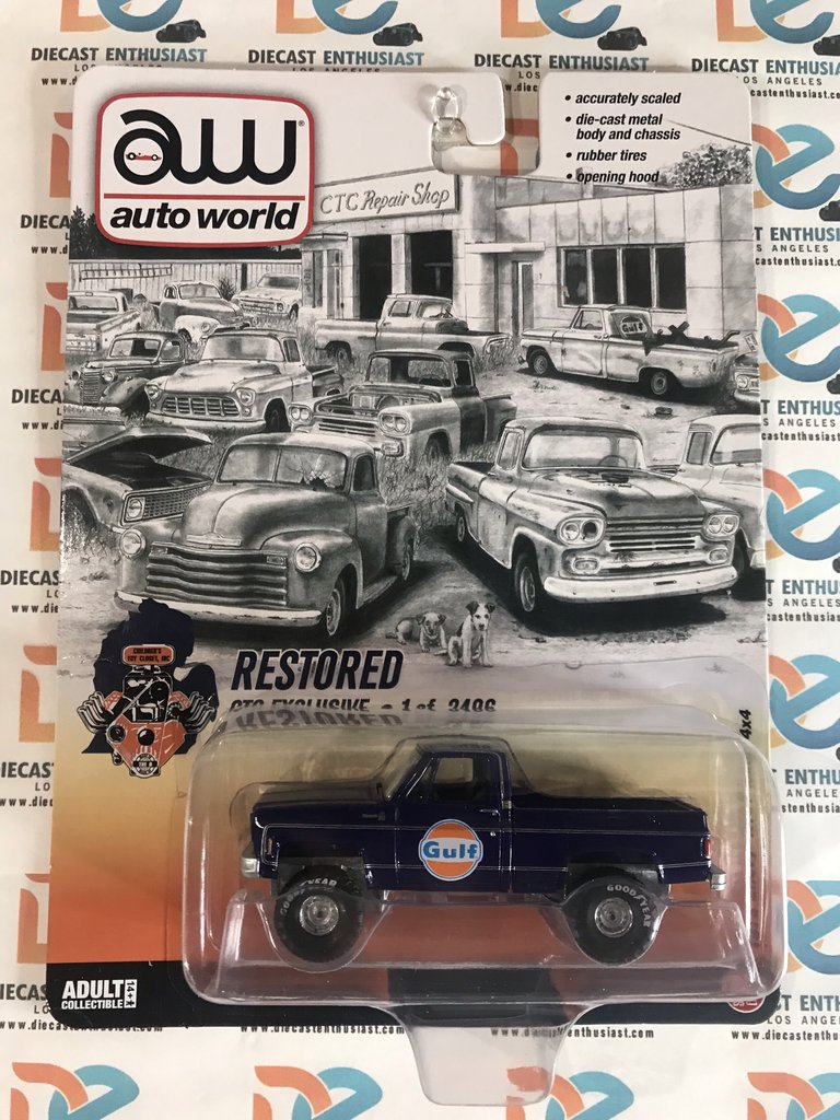 Auto World CTC Exclusives 1978 Chevy K10 Pickup 4x4 Gulf Restored & Rusty Navy Blue 1:64