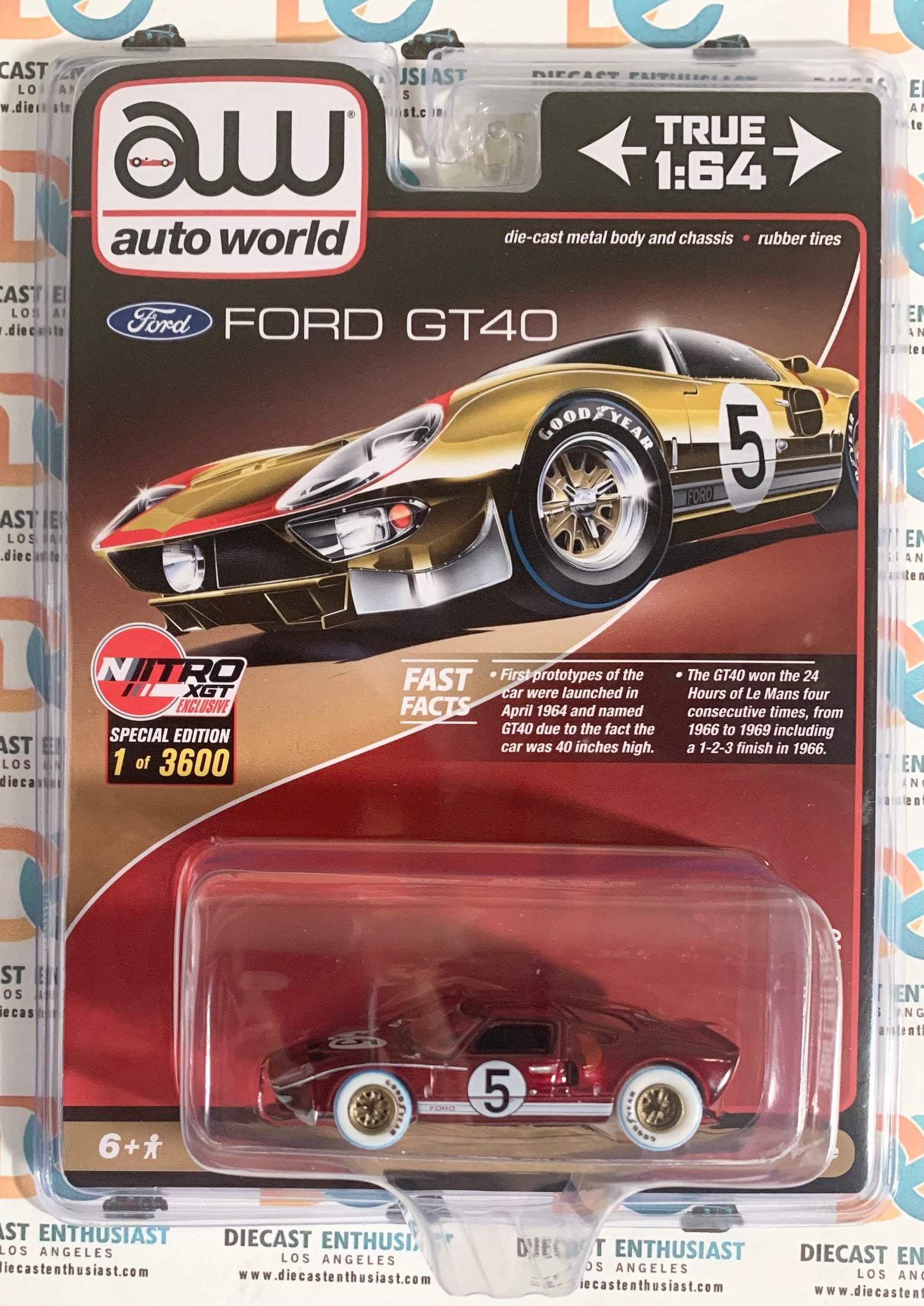 CHASE ULTRA RED Auto World Nitro XGT Exclusives 1966 Ford GT40 Gold #5 1:64