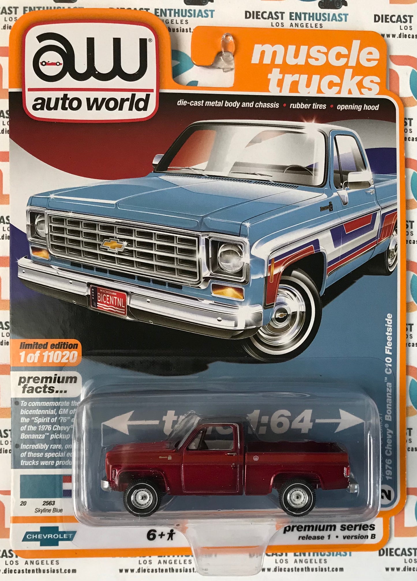 CHASE Auto World 1976 Chevy Bonanza C10 Fleetside Skyline Blue 1:64