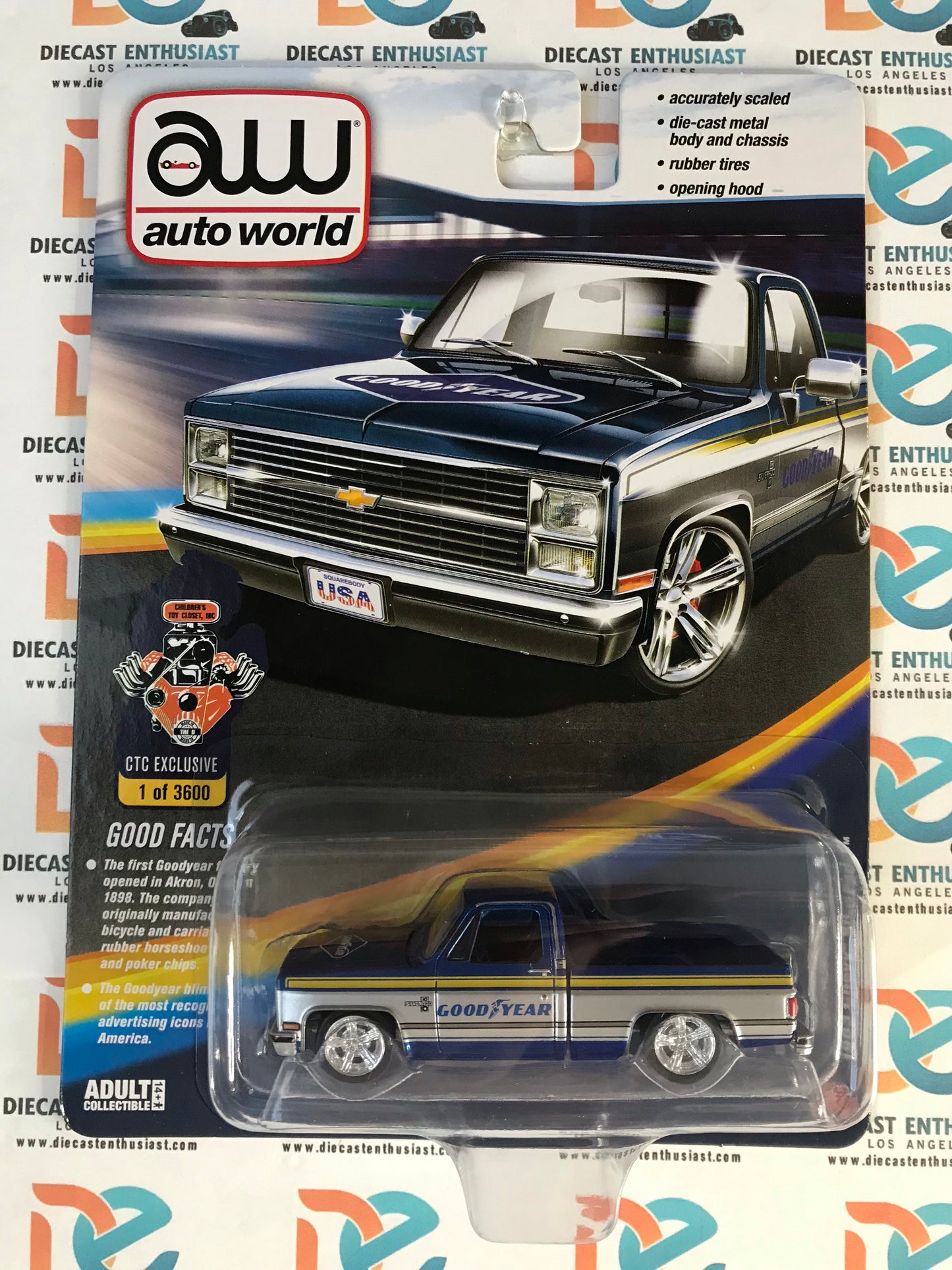 Auto World CTC Exclusives 1983 Chevy Silverado Goodyear Blue Silver 1:64