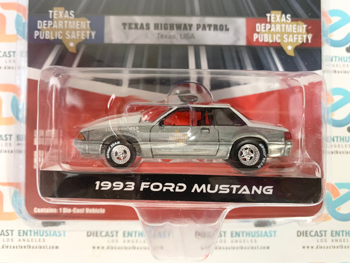 CHASE RAW Greenlight Exclusives Midnight Drags Texas Highway Patrol 1993 Ford Mustang Black 1:64