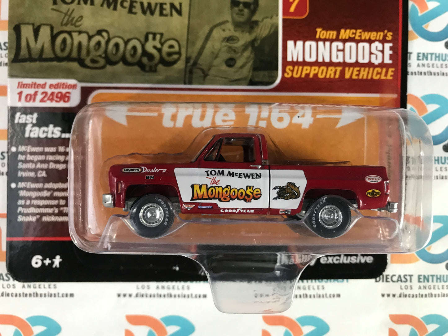 Auto World 1StopDiecast Exclusives Racing Legends Tom McEwen Mongoose 1973 Chevrolet Cheyenne C10 Red 1:64