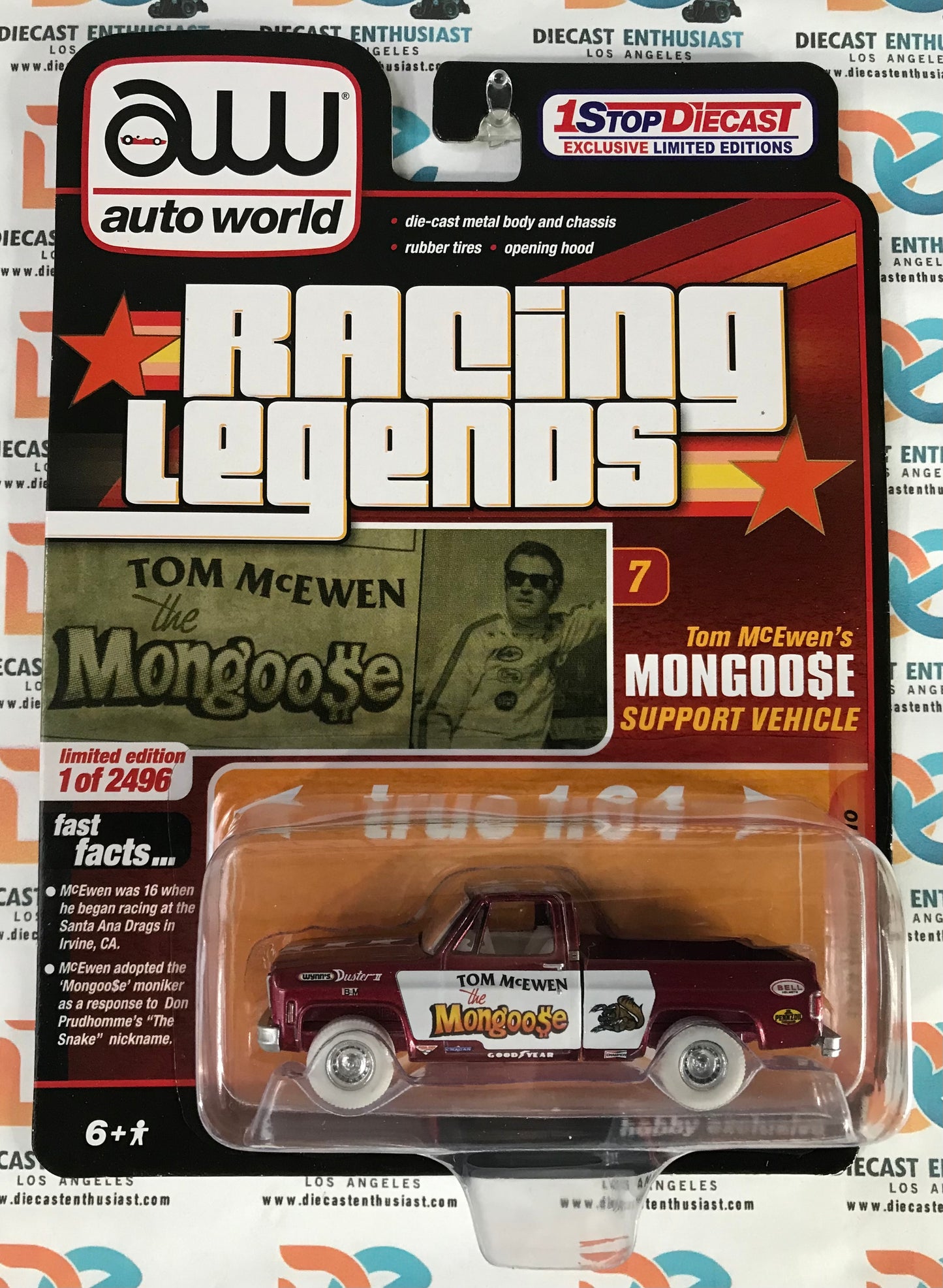 CHASE ULTRA RED Auto World 1StopDiecast Exclusives Racing Legends Tom McEwen Mongoose 1973 Chevrolet Cheyenne C10 Red 1:64