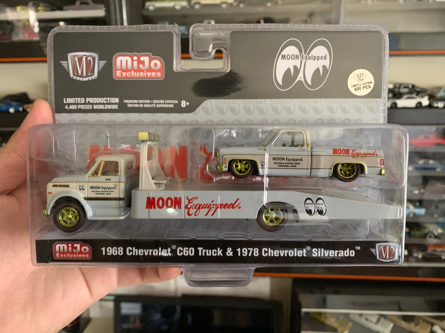 CHASE M2 MACHINES MIJO EXCLUSIVE MOONEYES 1968 CHEVY C60 TRUCK 1978 SILVERADO PICKUP TRUCK 1:64