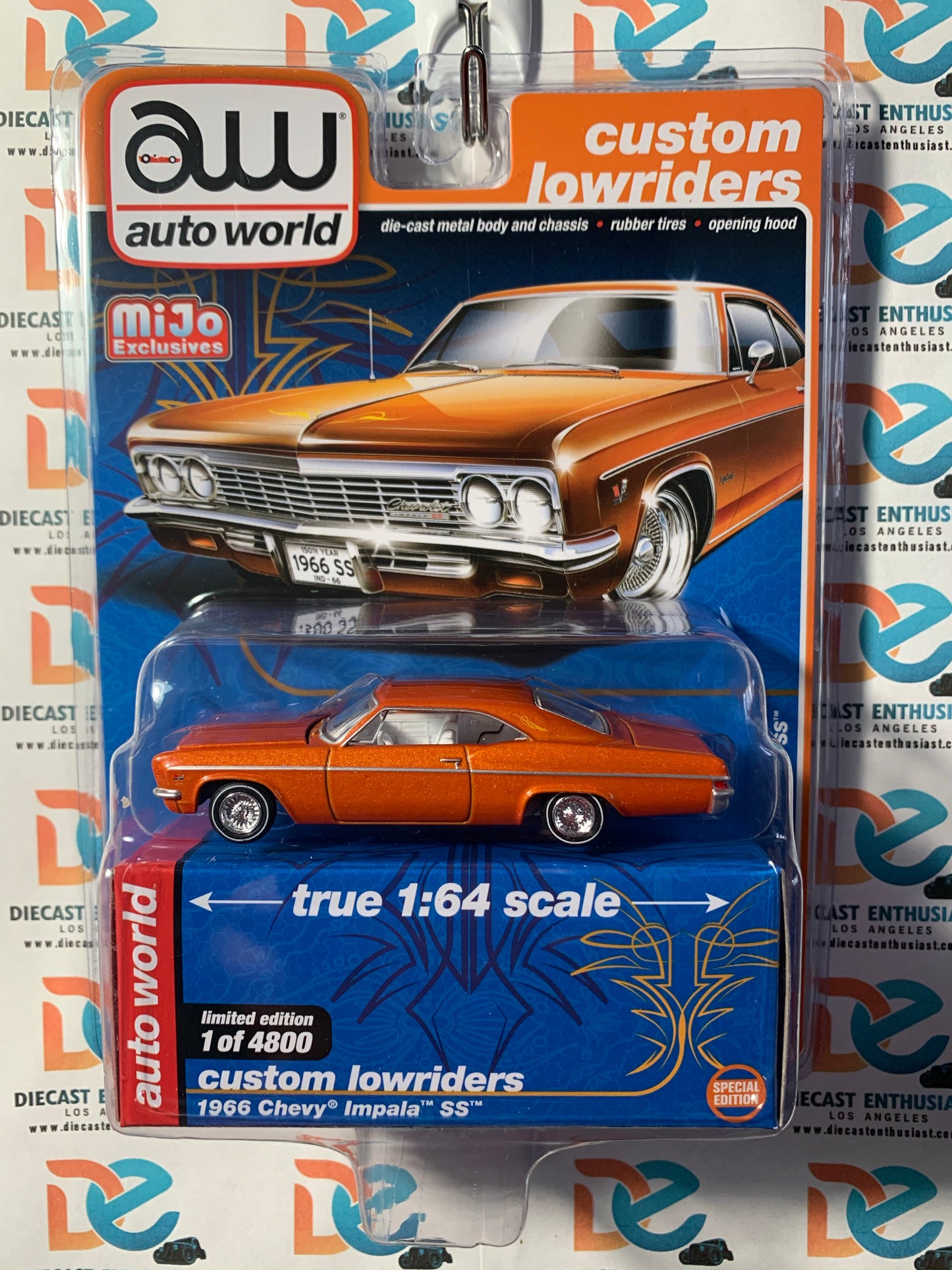 Auto World Mijo Exclusive Custom Lowriders 1966 Chevrolet Impala SS Orange 1:64
