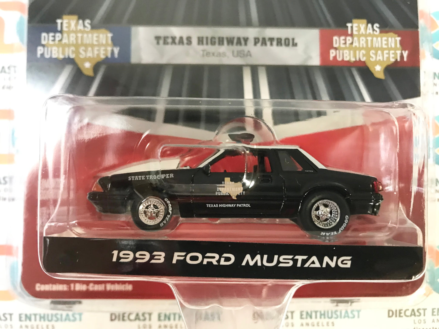 Greenlight Exclusives Midnight Drags Texas Highway Patrol 1993 Ford Mustang Black 1:64
