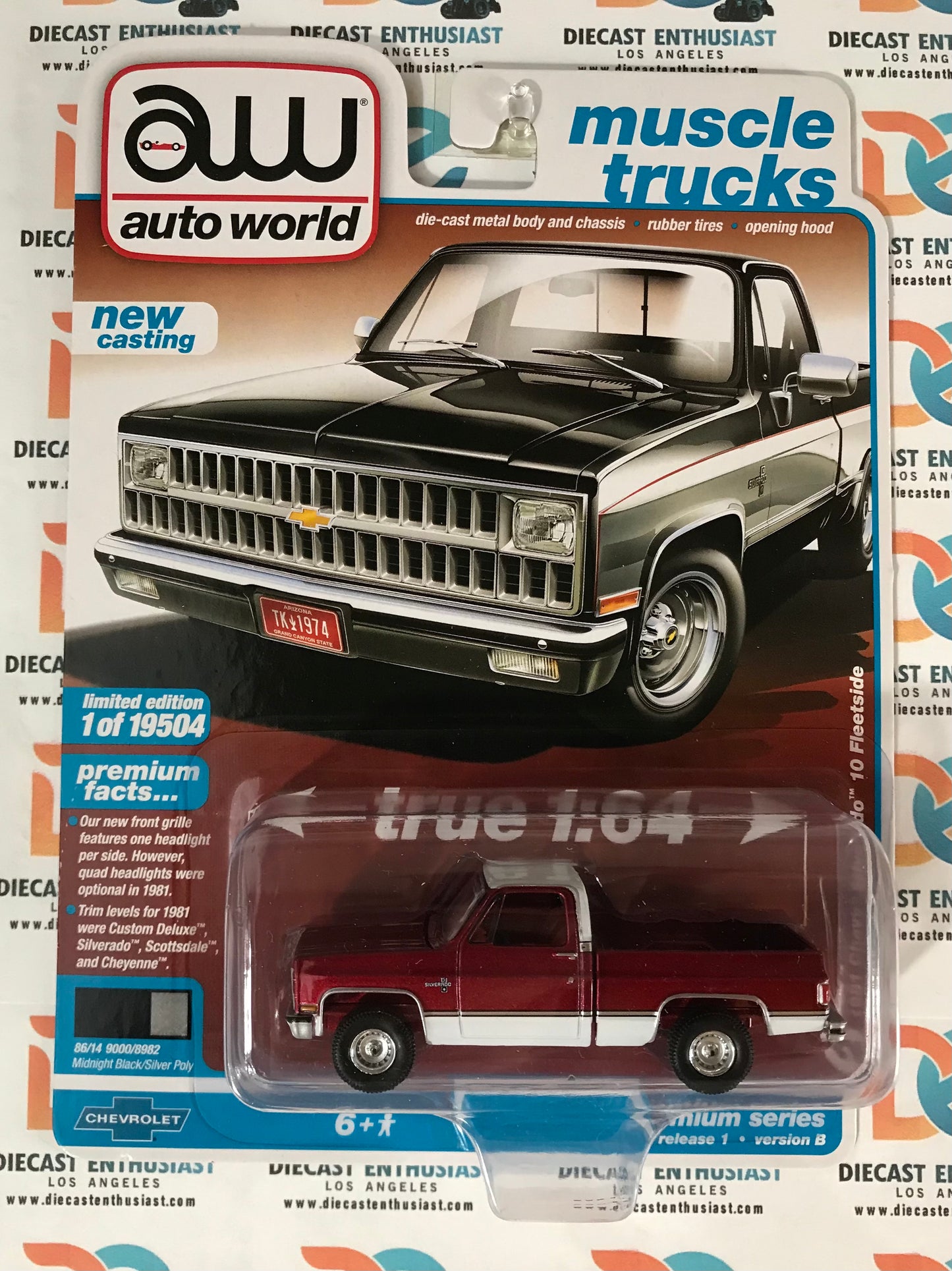 CHASE ULTRA RED Auto World 1981 Chevy Silverado 10 Fleetside Midnight Black 1:64