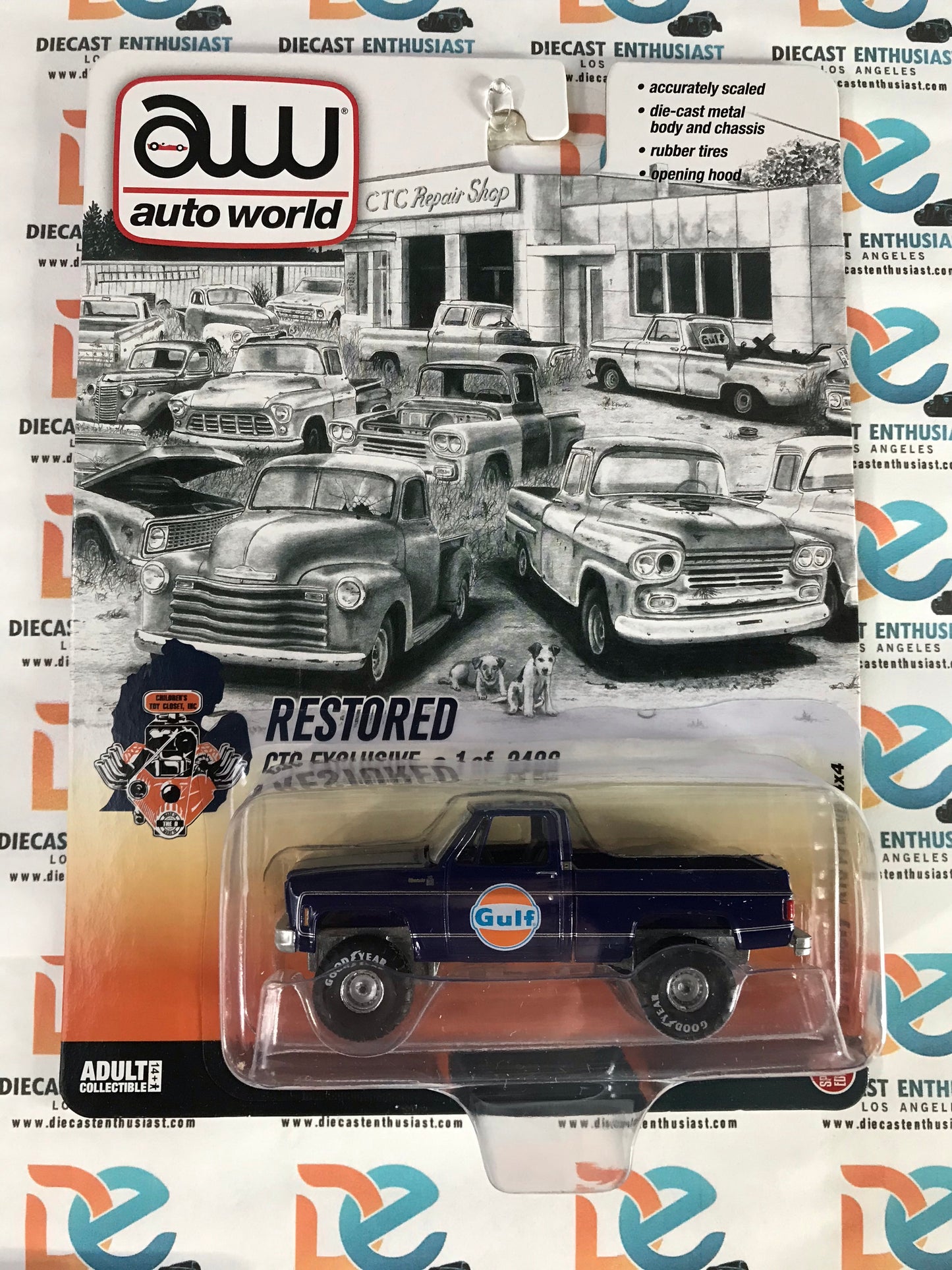Auto World CTC Exclusives 1978 Chevy K10 Pickup 4x4 Gulf Restored Navy Blue 1:64