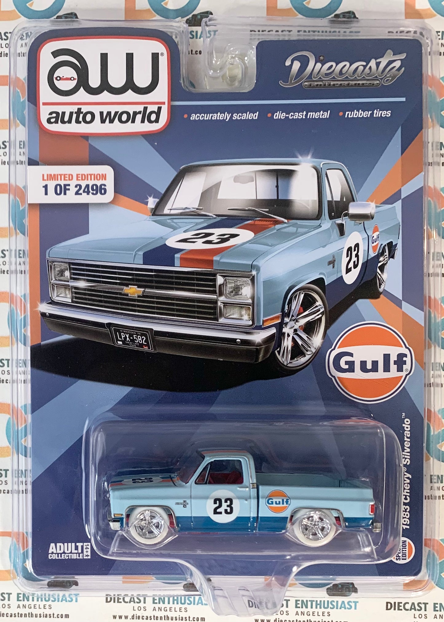 CHASE Auto World Diecastz Exclusives 1983 Chevy Silverado Gulf Light Blue #23 1:64