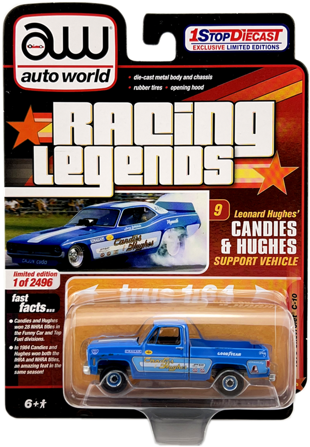 Auto World Racing Legends Exclusives Candies & Hughes 1973 Chevrolet C10 1:64