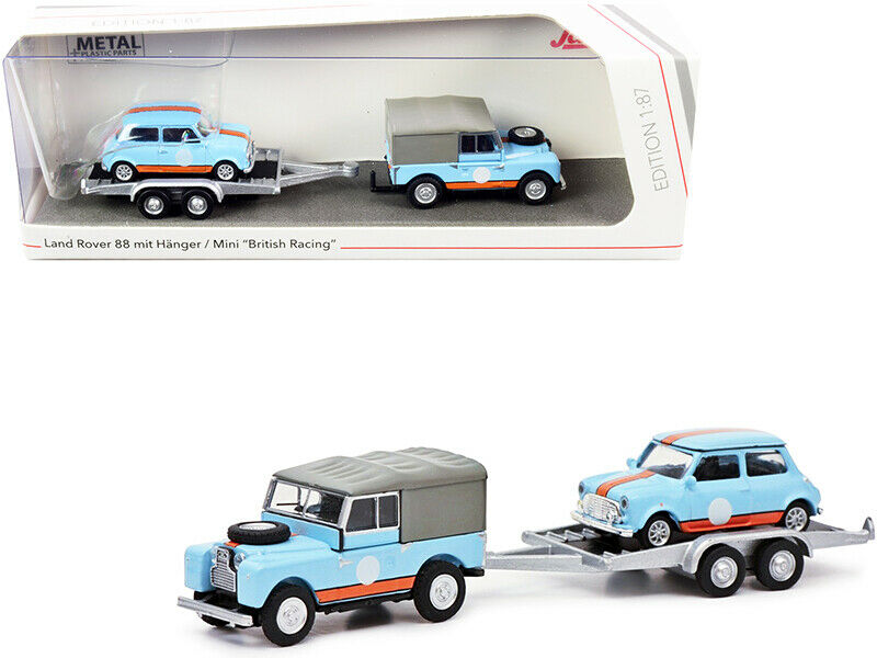 Schuco Land Rover 88 mit hanger with Mini British Racing Gulf Color 1:87 HO