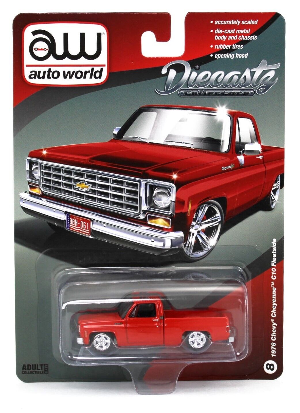 Auto World Diecastz Exclusives 1976 Chevy Cheyenne C10 Fleetside Red 1:64