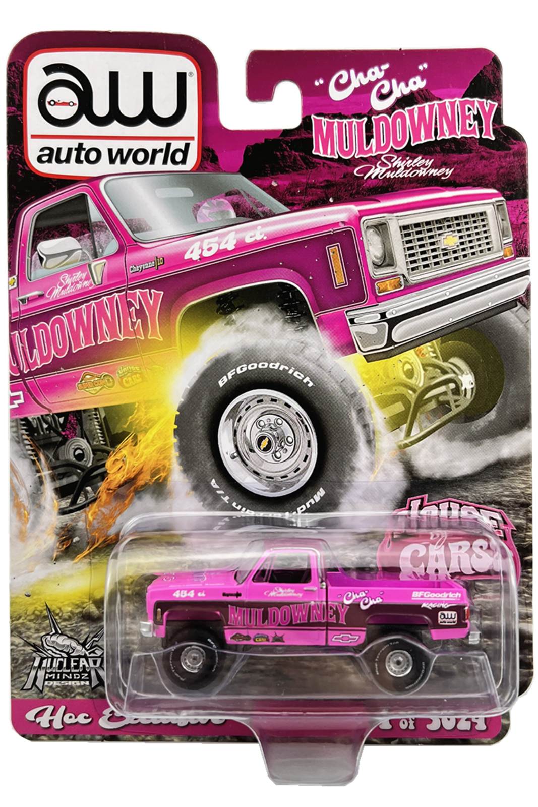 Auto World 2022 Las Vegas Supercon Exclusives 1973 Chevy Cheyenne Shirley Muldowney Cha Cha Pink 1:64