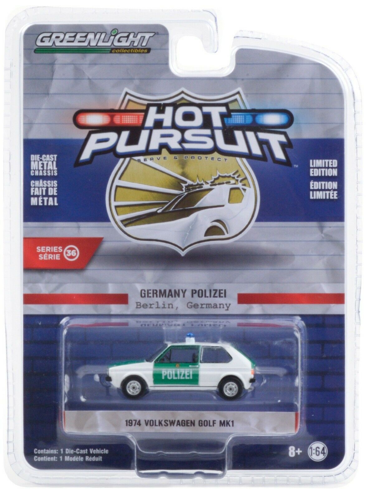 Greenlight Hot Pursuit 1974 Volkswagen Golf MK1 Germany Polizei 1:64