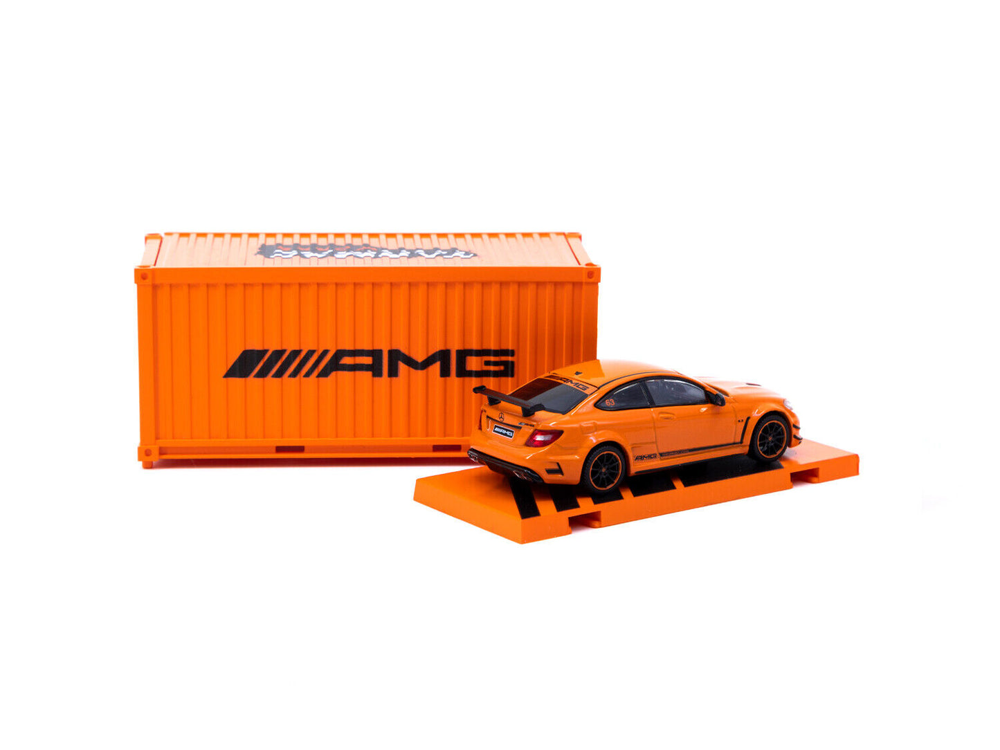Tarmac Mercedes-Benz C63 AMG Coupé Black Series Orange with Container 1:64