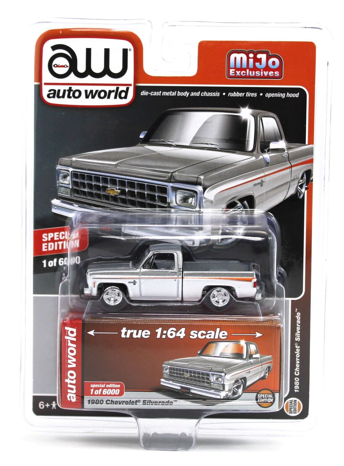 Auto World Mijo Exclusives 1980 Chevrolet Silverado Grey White 1:64