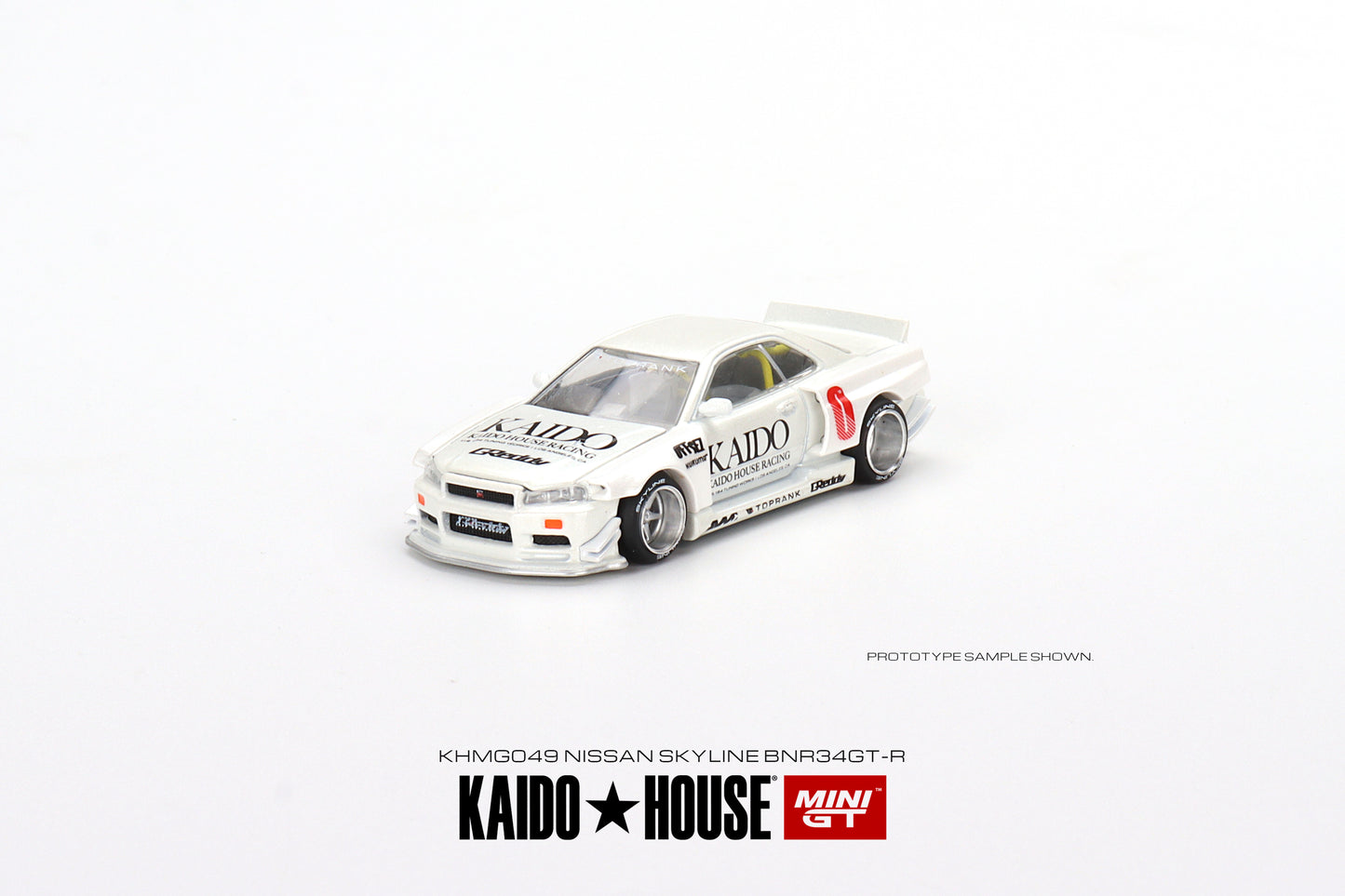 Mini GT Kaido House 049 Nissan Skyline GTR R34 Kaido Works White 1:64