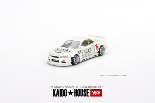 Mini GT Kaido House 049 Nissan Skyline GTR R34 Kaido Works White 1:64