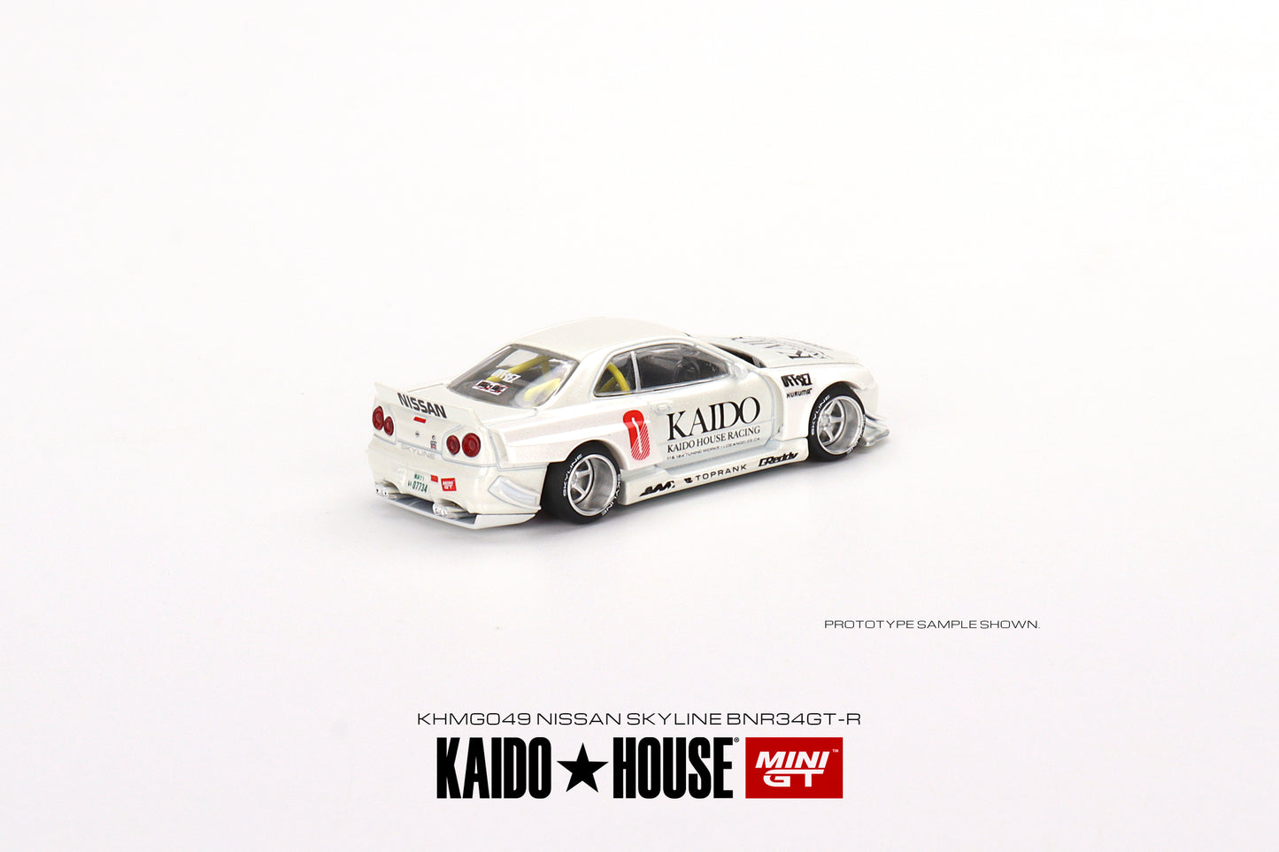 Mini GT Kaido House 049 Nissan Skyline GTR R34 Kaido Works White 1:64