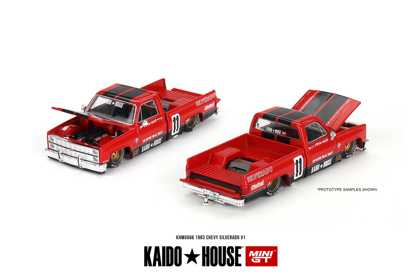 Mini GT Kaido House 066 Chevrolet Silverado Kaido V1 Red Black 1:64