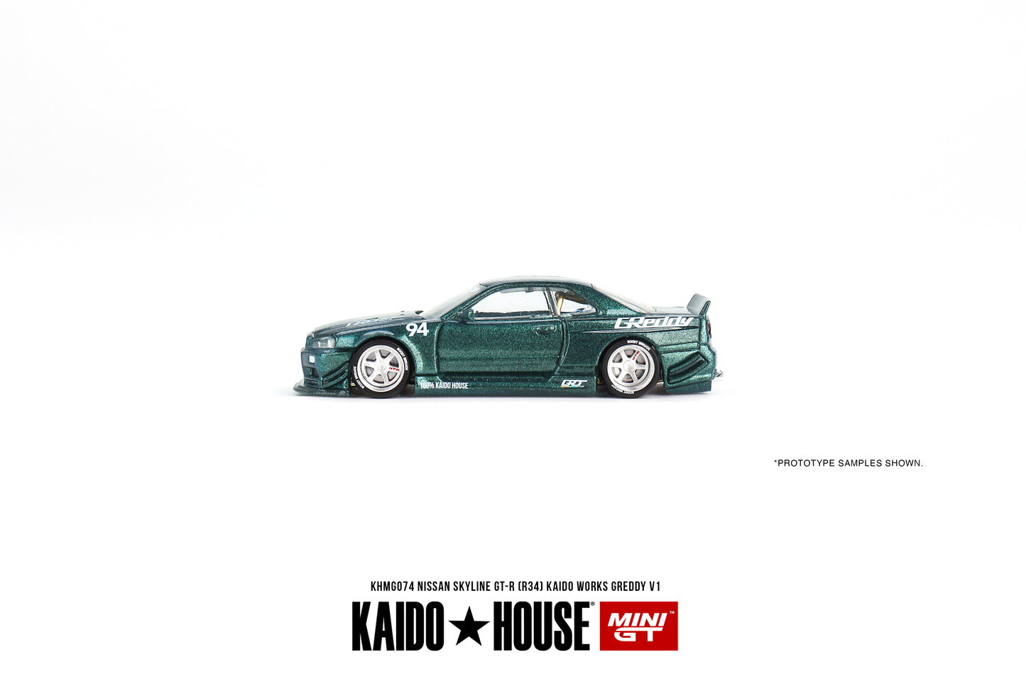 Mini GT Kaido House 074 Nissan Skyline GTR R34 Kaido Works Purple Green 1:64