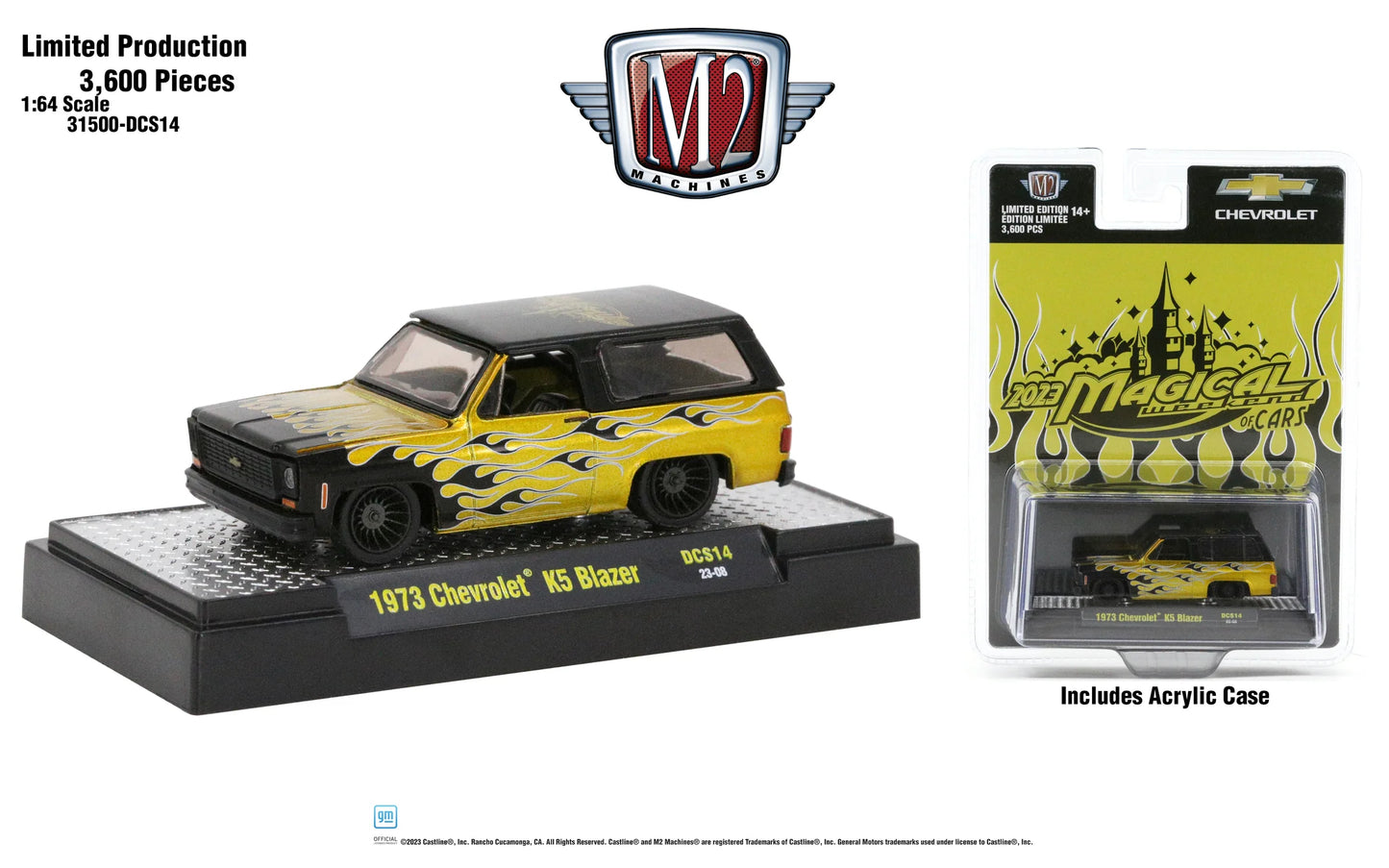 M2 Machines Magical Weekend Convention 2023 Exclusives 1973 Chevrolet K5 Blazer Yellow Metallic 1:64
