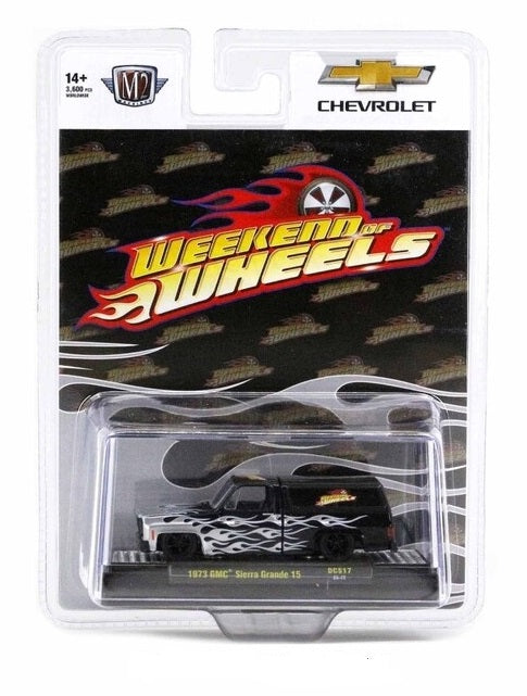 M2 Machines 2023 Weekend of Wheels Exclusives 1973 GMC Sierra Grande 15 Black Flames 1:64