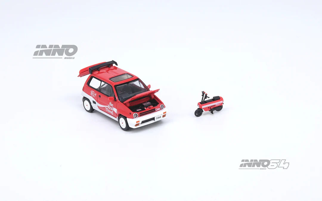 Inno64 Honda City Turbo II with Motocompo Coca Cola Red 1:64