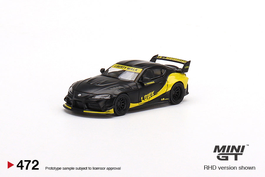 Mini GT Mijo Exclusives  472 Toyota GR Supra LB WORKS Matte Black Yellow 1:64