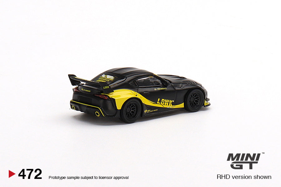 Mini GT Mijo Exclusives  472 Toyota GR Supra LB WORKS Matte Black Yellow 1:64
