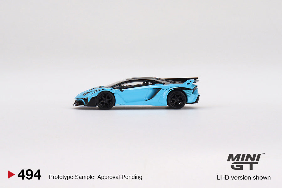 Mini GT Box Version 494 Lb Silhouette Works Lamborghini Aventador GT EVO Baby Blue 1:64