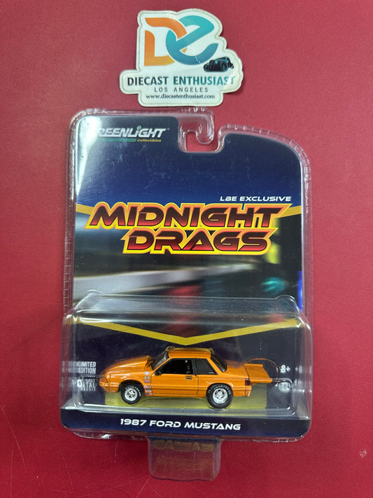 Greenlight LBE Exclusive Midnight Drags 1987 Ford Mustang Orange 1:64