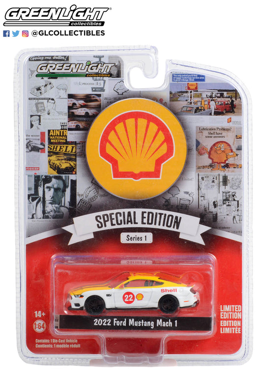 Greenlight Shell 2022 Ford Mustang Mach 1 White Yellow 1:64