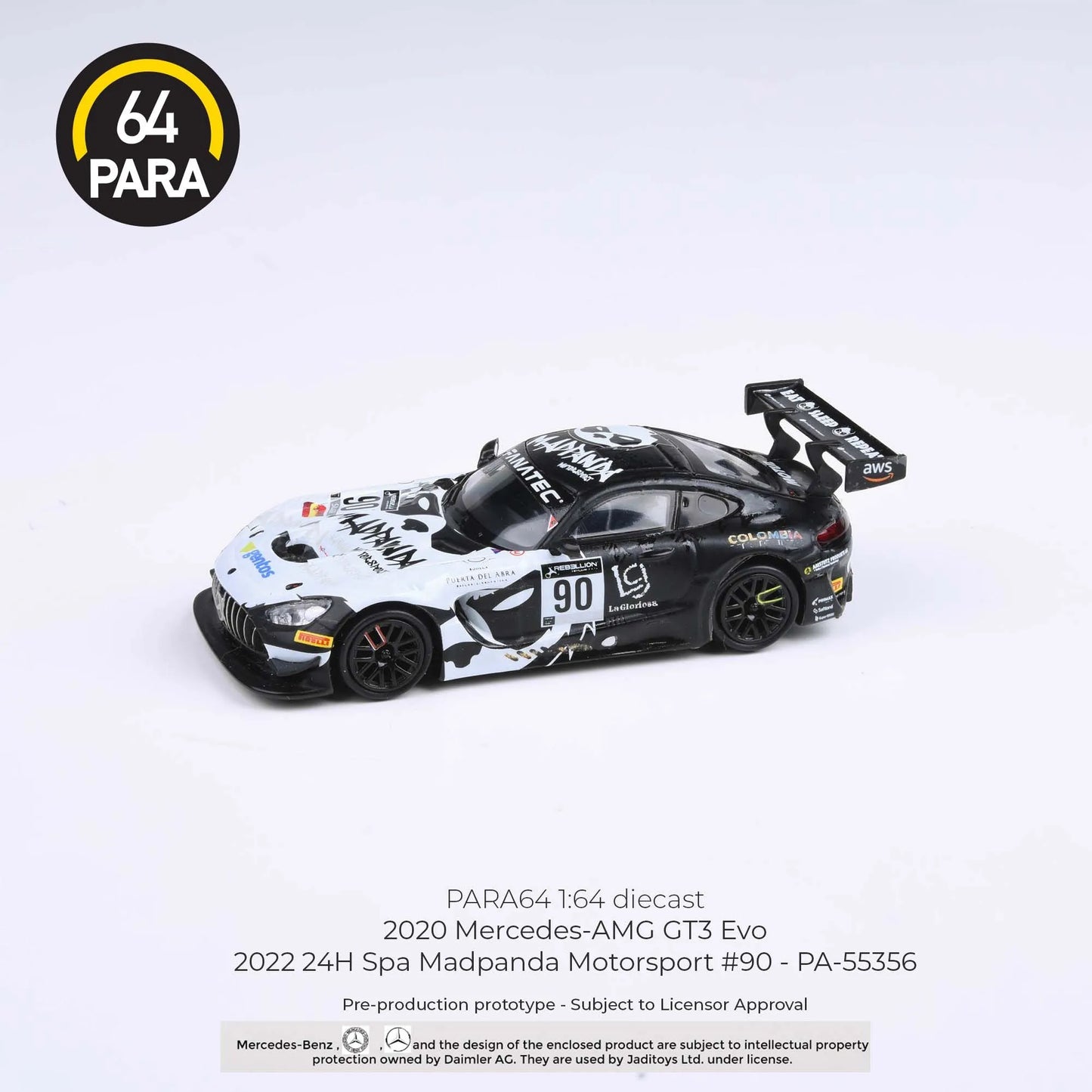PARA64 Mercedes-AMG GT3 2022 24H Spa Madpanda Motorsport #90 Black White 1:64
