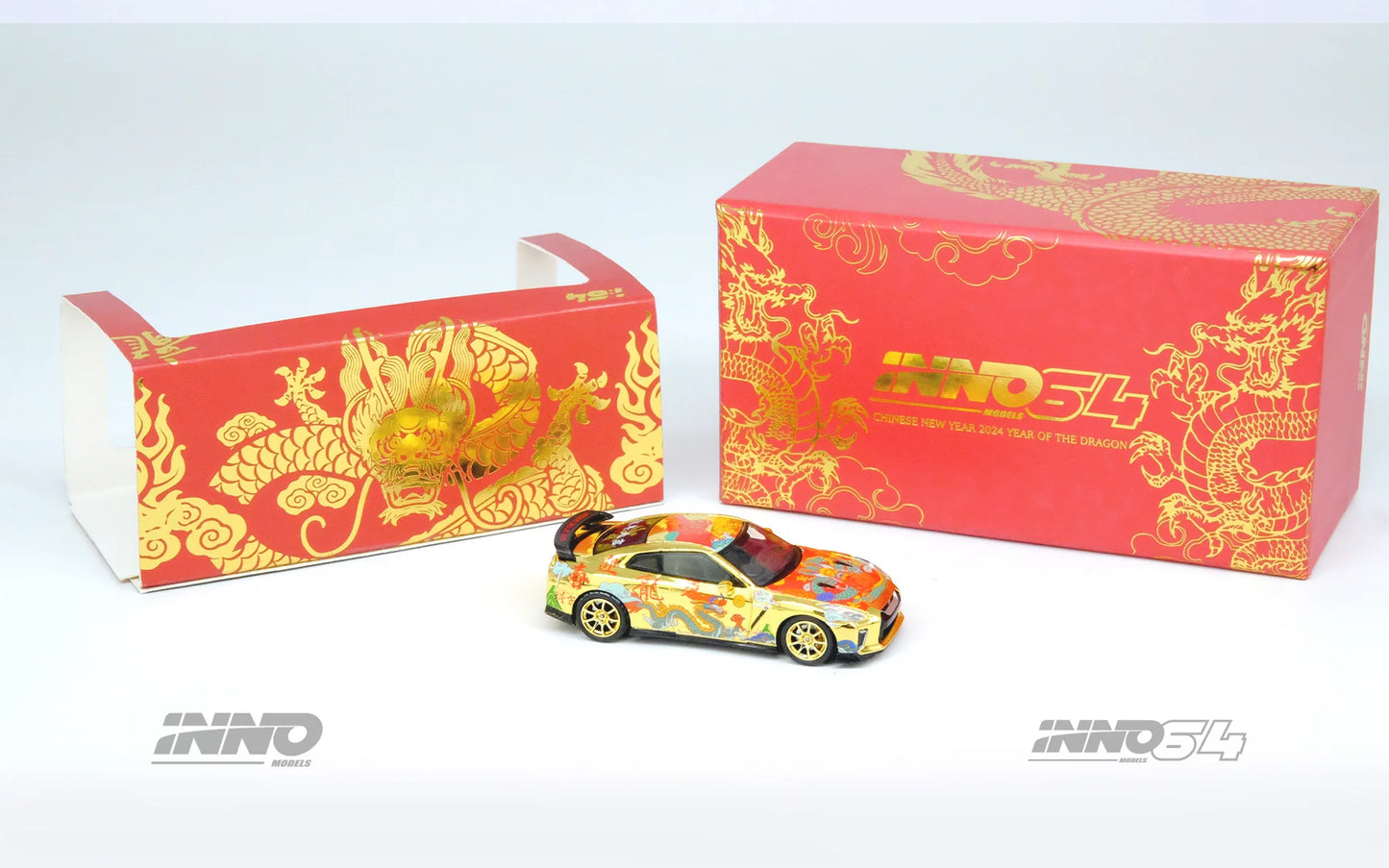 Inno64 2024 Year of Dragon Special Edition Nissan GTR R35 Gold 1:64