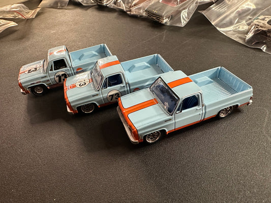 LOOSE Auto World Exclusive Mijo & JCar 1973 Chevy C10 Pick-Up Truck Set of 3 1:64
