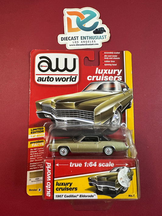 Auto World Luxury Cruisers 1967 Cadillac Eldorado Baroque Gold Poly 1:64