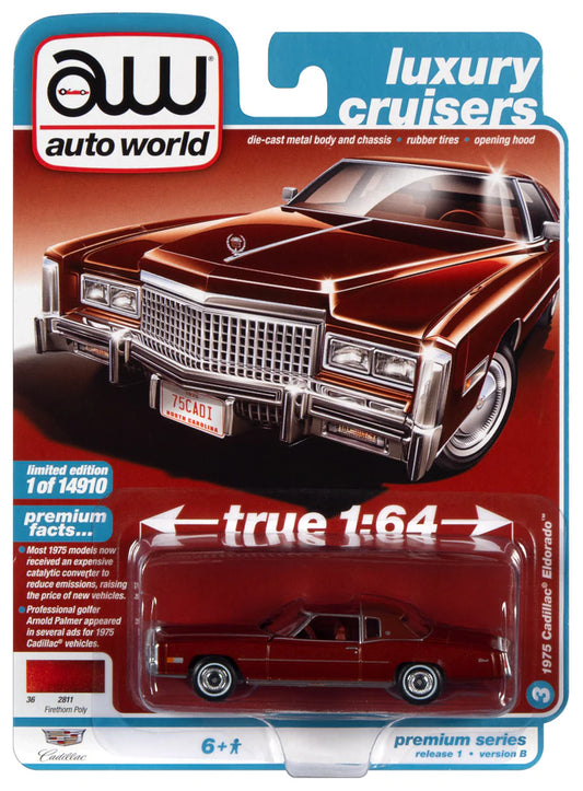 Auto World Luxury Cruisers 1975 Cadillac Eldorado Firethorn Poly 1:64
